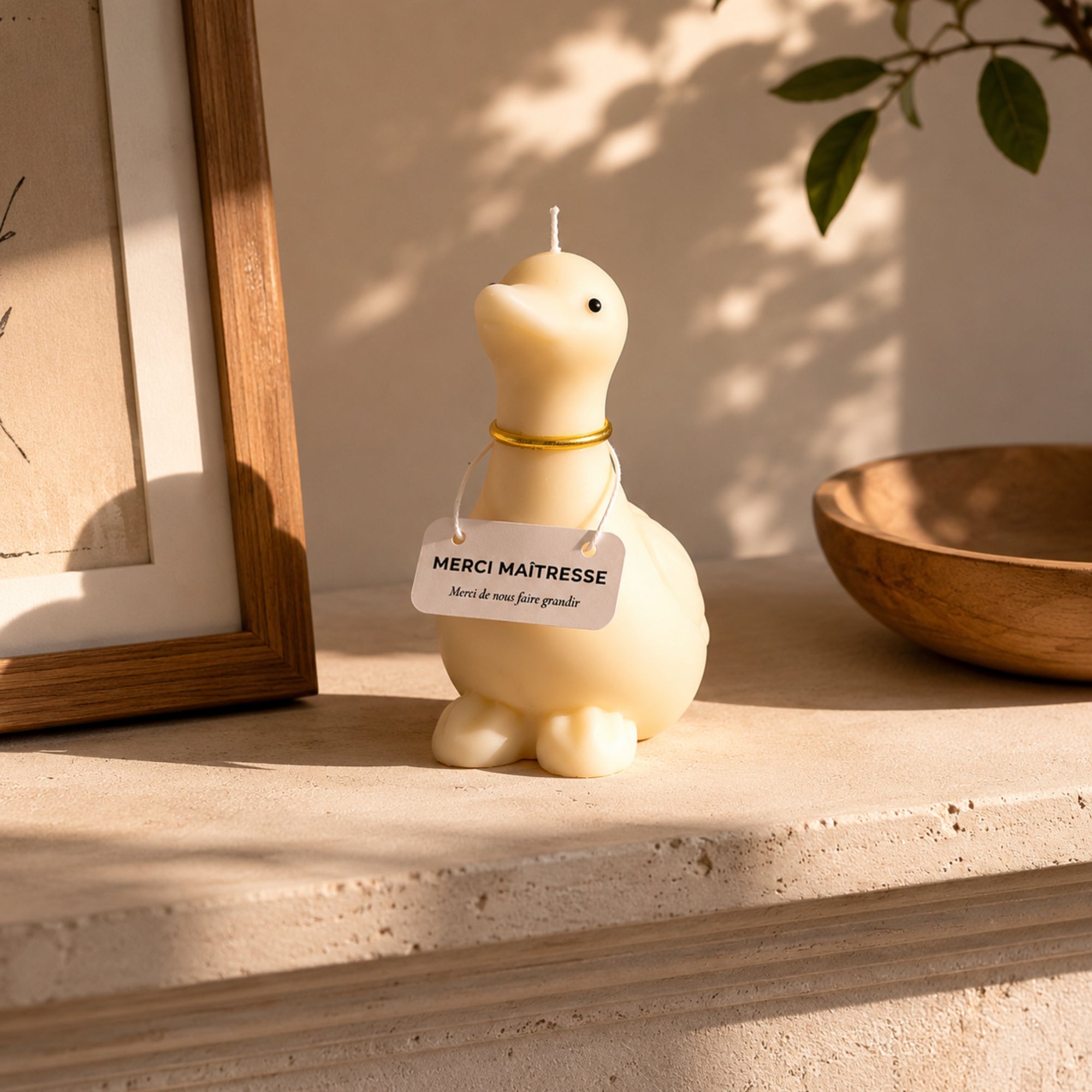 Oie décorative à message dans un intérieur chaleureux
